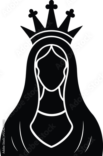 virgin mary with crown black silhouette vector ill.eps