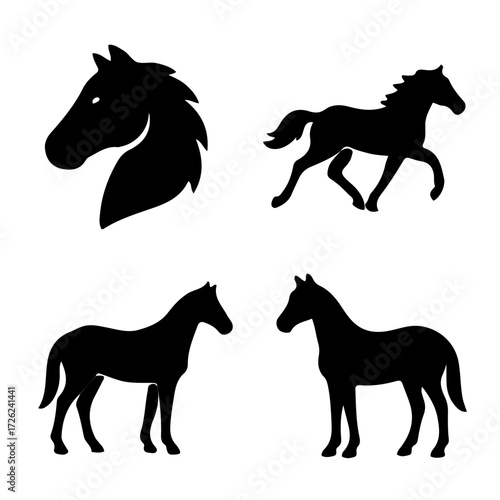 Horse icon set black and white outline vector
