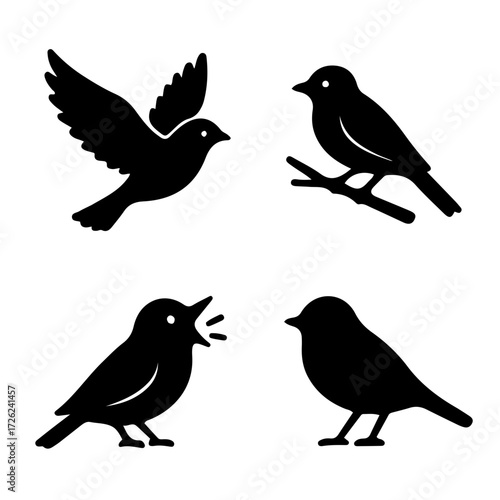Bird icon set black and white outline vector