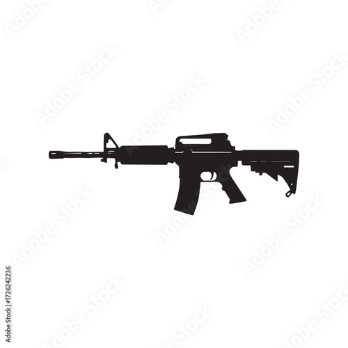 Black Silhouette of an AR15 Style Rifle on White Background