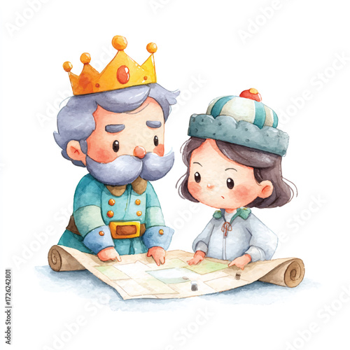 King and child looking at a map together.