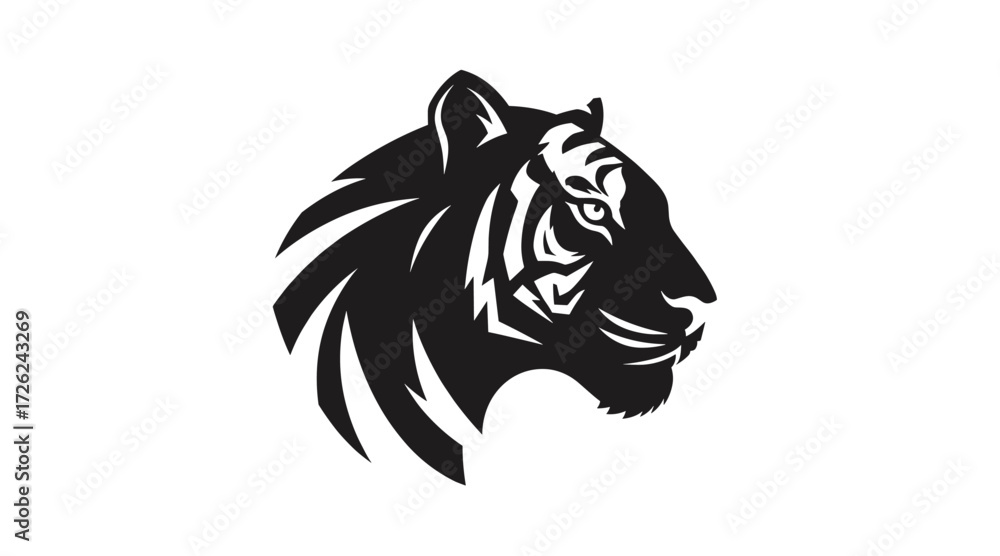 Fototapeta premium Stylized black tiger head in profile flat illustration