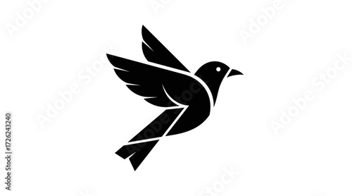 Stylized black flying bird icon flat illustration