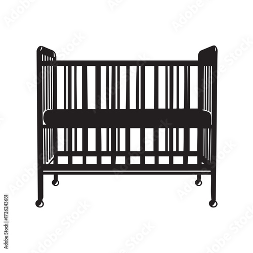 Silhouette of a Baby Crib on Wheels with Railings