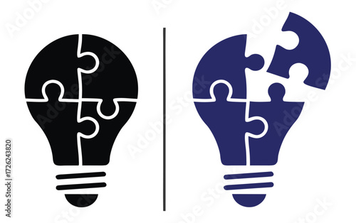 Light bulb puzzle piece icon pack in flat and thin liner vectors graphic for ui designs 
