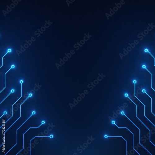 Futuristic blue technology background with glowing circuit lines and hexagon grid sleek vector style dynamic business and science backdrop with depth and shimmer