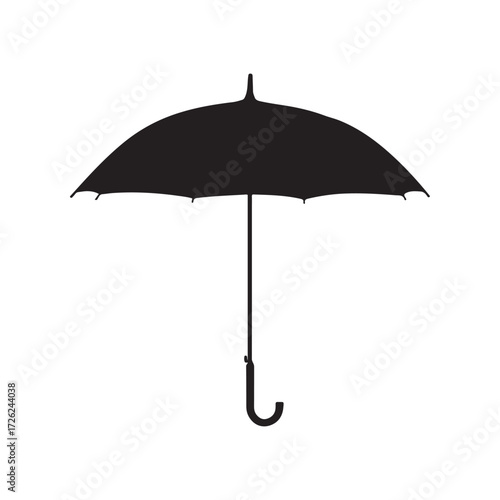 Silhouette of a Simple Black Umbrella on a White Background