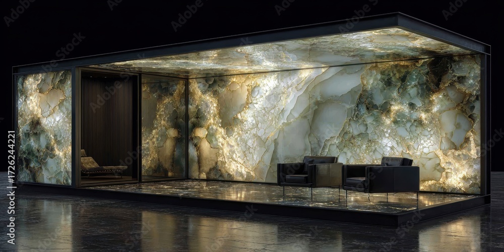 Fototapeta premium Modern Interior Design with Illuminated Onyx Walls and Sleek Furniture