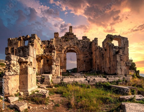 Ancient Ruins at Sunset Dramatic Sky