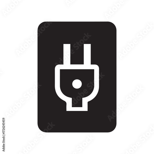 White Electrical Plug Symbol Inside Rounded Black Rectangle Icon