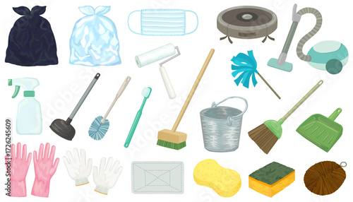 掃除用具のイラストセット ベクター素材