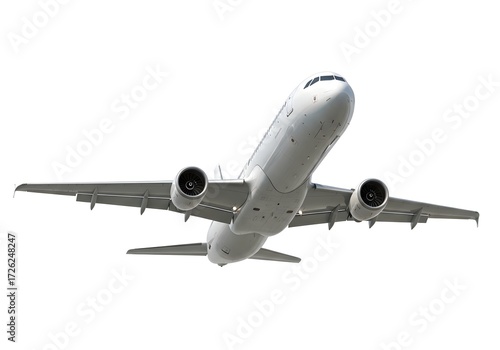 Modern Airliner Mid-Flight on White