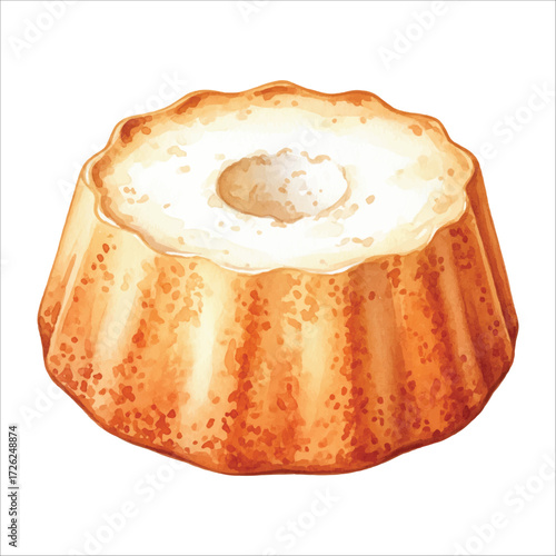 Watercolor Vector Illustration of Chiffon Cake Dessert with Soft Texture on White Background
