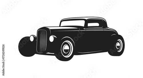 Classic vintage hot rod car illustration in bold black silhouette