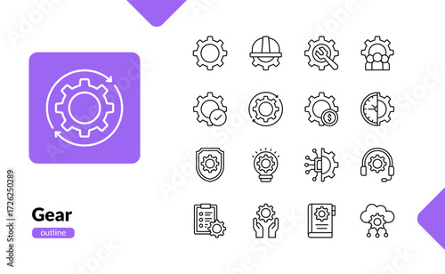 Gear outline icons for settings tools and automation systems
