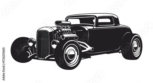 Vintage hot rod car illustration with detailed engine a striking silhouette