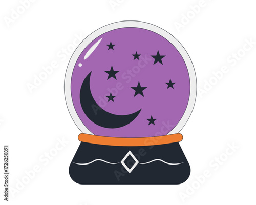 Magical Halloween crystal ball with moon and stars, perfect for spooky decorations and mystical themes