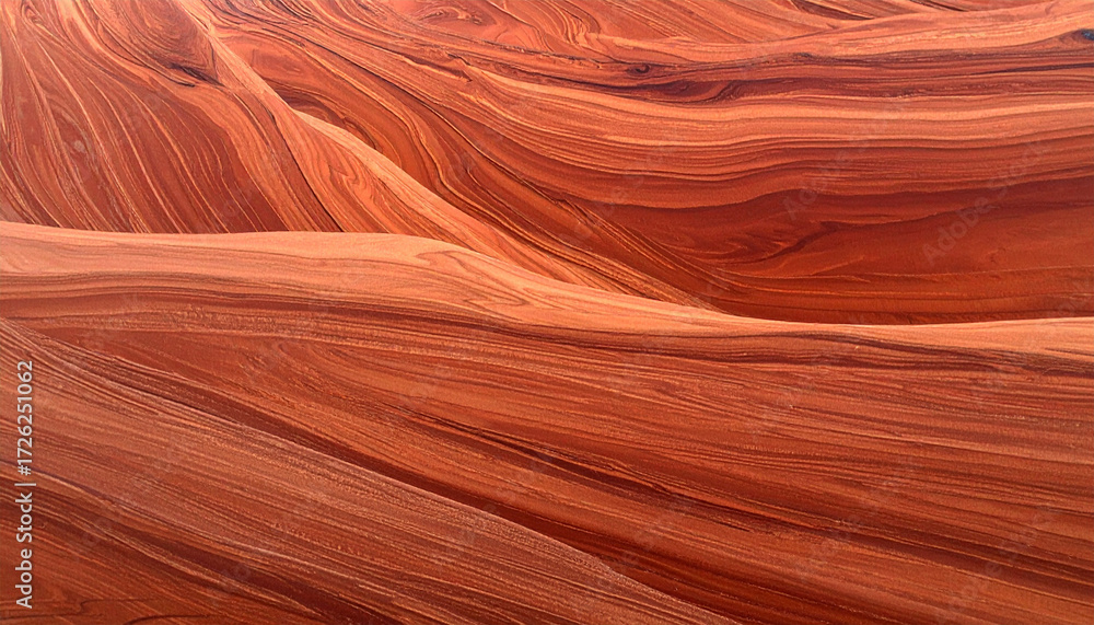 Obraz premium Red Rock Ripples: An immersive view showcasing a wave-like pattern of red rock formations, exhibiting the raw beauty of geology and the artistry of nature's sculpturing.