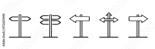 Simple directional signpost icons set .Directional signpost icon with arrows pointing in opposite ways for a choice between different paths or a strategic business decision vector solid glyph icon