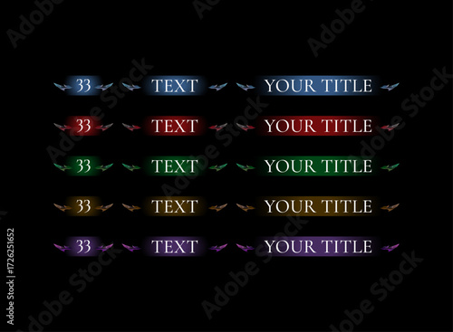 Fantasy RPG UI Title Bar and Button Pack – Editable Nameplate Banner Templates with Multiple Colors, Quest Buttons, Player Info Bars, Clan Tags, Adventure HUD Design for RPG, MMORPG, TCG