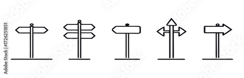 Simple directional signpost icons set .Directional signpost icon with arrows pointing in opposite ways for a choice between different paths or a strategic business decision vector solid glyph icon