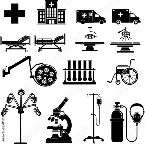 Healthcare and Medical Equipment Facilities Icon Set