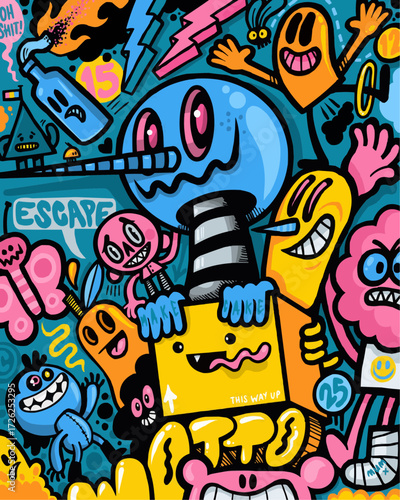 Unleash your imagination with this vibrant doodle art, perfect for playful designs, quirky projects, or adding a burst of color to your creative ideas
