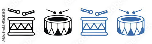 Snare drum silhouette, percussion instrument icon, black and blue drum graphic, snare drum silhouette vector, white background  
