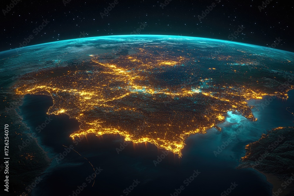 Fototapeta premium Earth at night, city lights highlighting a region