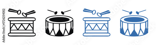 Snare drum silhouette, percussion instrument icon, black and blue drum graphic, snare drum silhouette vector, white background  
