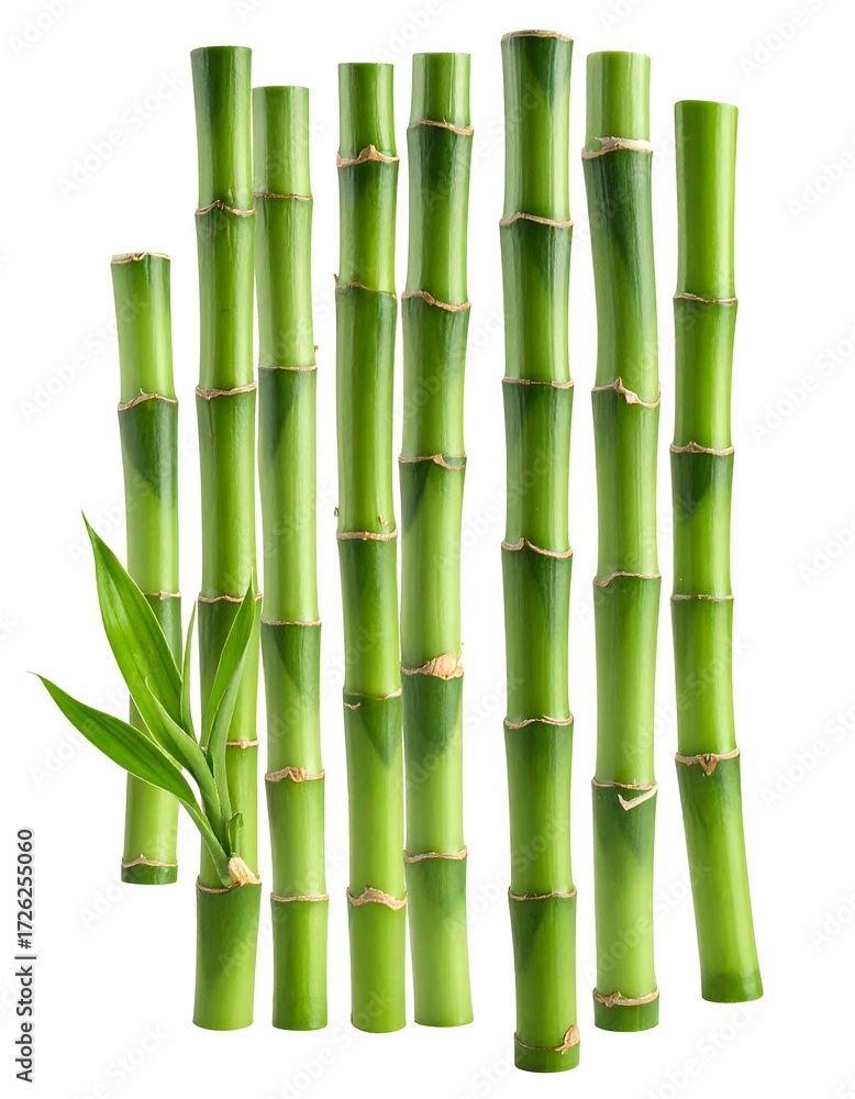 Fototapeta premium Vibrant green bamboo stalks and leaves isolated on white