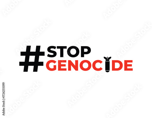 Stop genocide protest poster with bold red text