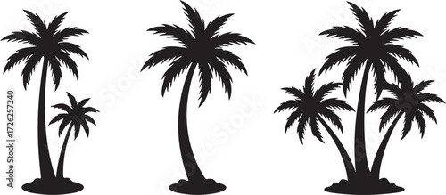 Palm Tree Silhouette Trio: A collection of silhouette palm trees stands tall against a bright background, capturing the essence of tropical paradise with minimalist design.