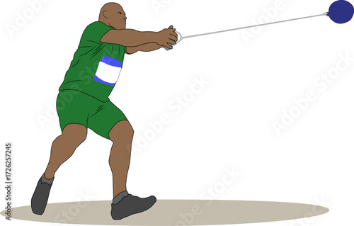 Male Hammer Throw Vector Illustration in Green