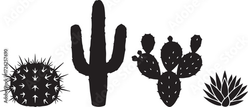 Cactus Silhouette Collection: A curated collection of desert cacti in striking black silhouette, evoking the stark beauty of the arid landscape.