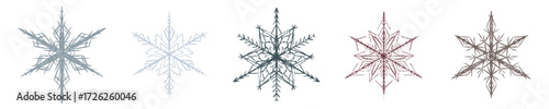 Chalk drawn snowflakes. Hand sketched crayon style frosty crystals isolated on white. Winter doodle textured decoration, simple ornamental design for Christmas and seasonal art. Vector illustration.