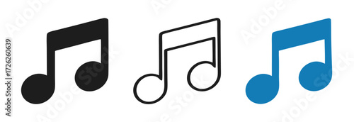 Set of musical note icons. Music notes. Thin and bold music note symbols collection isolated on white background. Flat or linear design objects for Card, Poster, Mobile application icon 