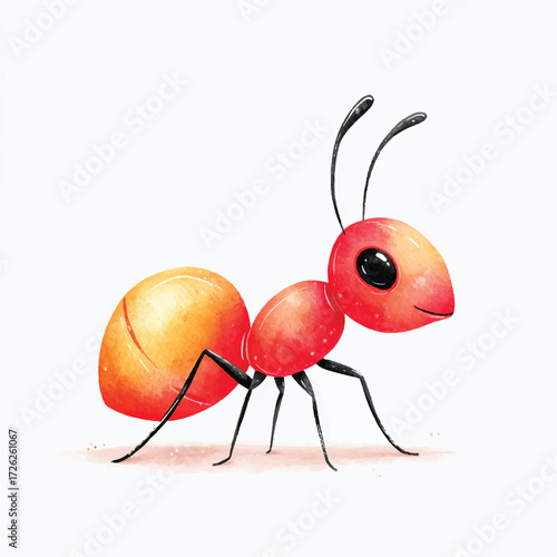 Red ant illustration, detailed close up view.