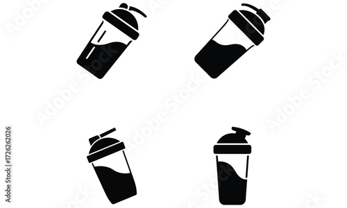 Protein shaker bottle icons set for fitness and gym
