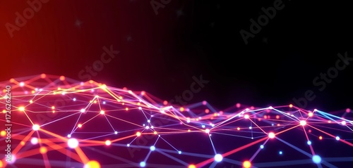 Abstract glowing network nodes and lines, futuristic digital landscape,  wireframe,  world