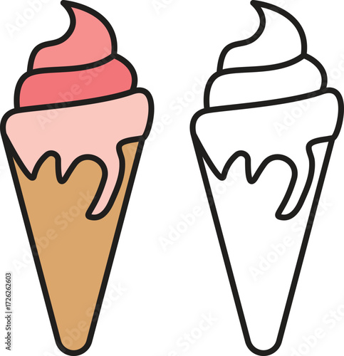 Ice Cream Cone Icon Sweet Dessert Frozen Treat and Summer Food Symbol