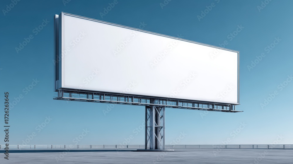 Obraz premium Blank Billboard Against Clear Blue Sky, Advertising Space, Mockup, Perspective View.