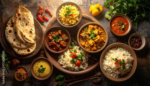 Flat lay makanan tradisional dengan pencahayaan natural