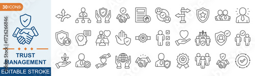 Trust Management icon set collection. friend, trusted, truth, Featuring responsibility, reliable, unity, trust, consistency, loyalty, belief and more. Illustration eps 10