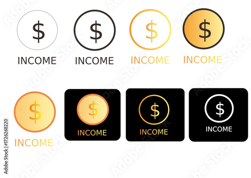Income Icon Variations Exploring Financial Concepts and Money-Related Design Elements