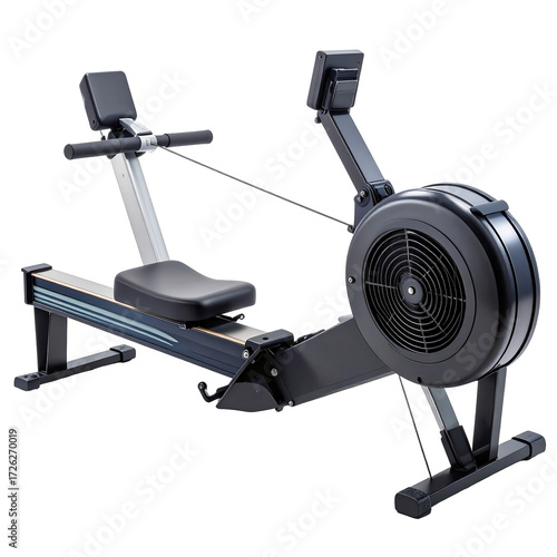 Modern, sleek, and functional home rowing machine presented against a black background.