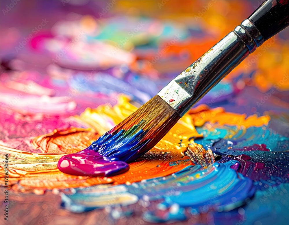 Obraz premium Artist's Paintbrush in Vibrant Oil Colors