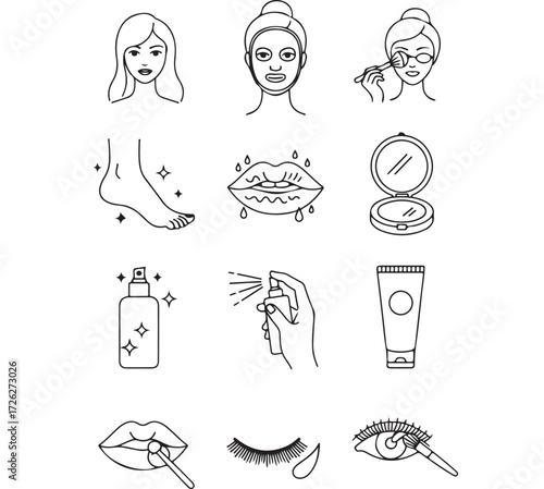 Beauty Routine Icons – Face Feet Lips and Eyes Care

