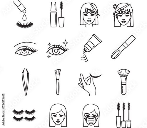 make up icons , Eye Makeup & Beauty Icons – Line Art Vector Set
