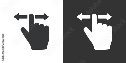 Horizontal Swipe or Drag Gesture Icon with Left and Right Arrows Icon. Solid glyph series icon